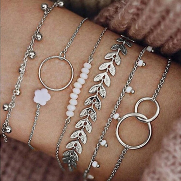 Dainty Silver Charm Bracelets | Stackable Jewelry Set - Picture 1 of 8
